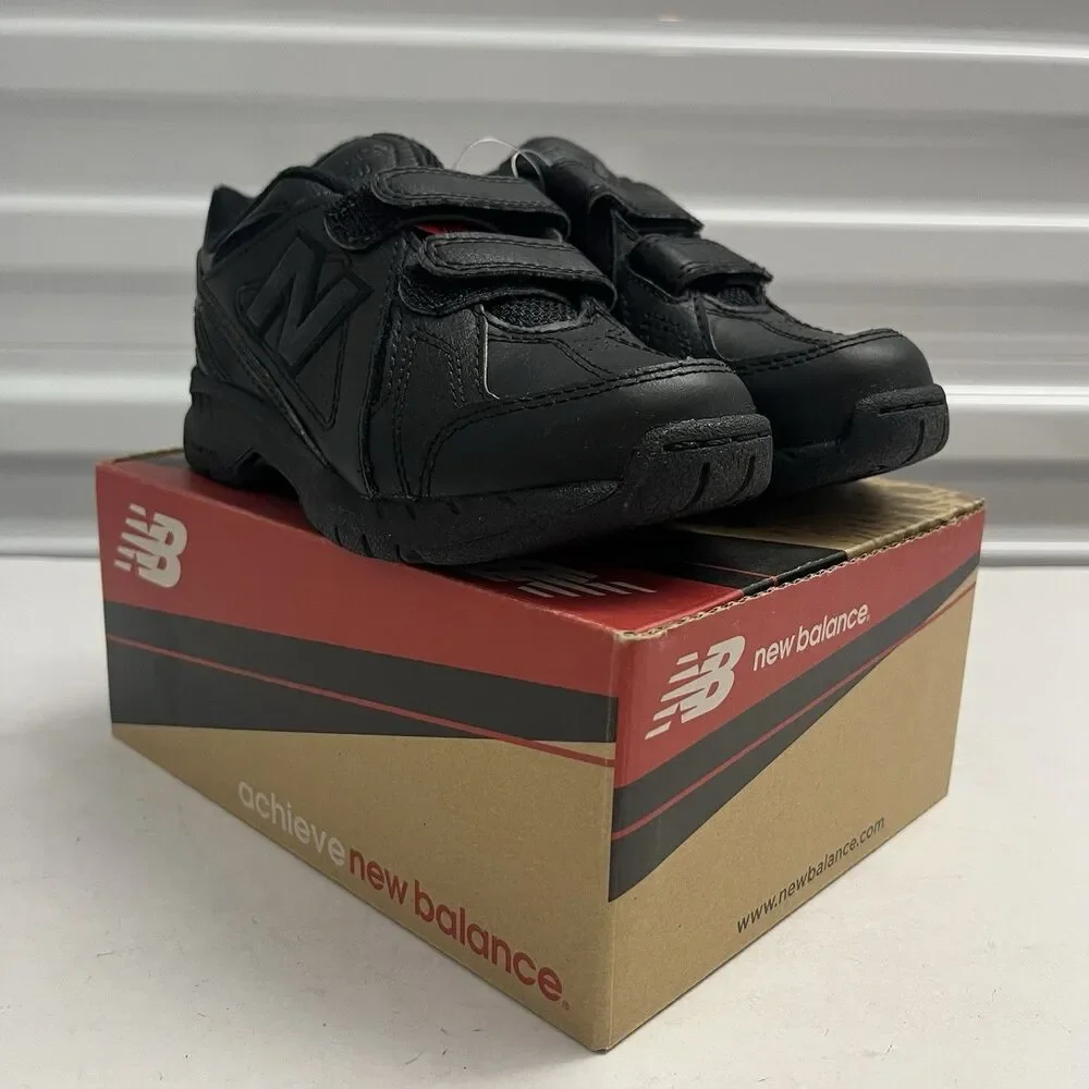 New Balance 624 Toddler SZ 11 W Black Leather Hook & Loop Uniform Training Shoes
